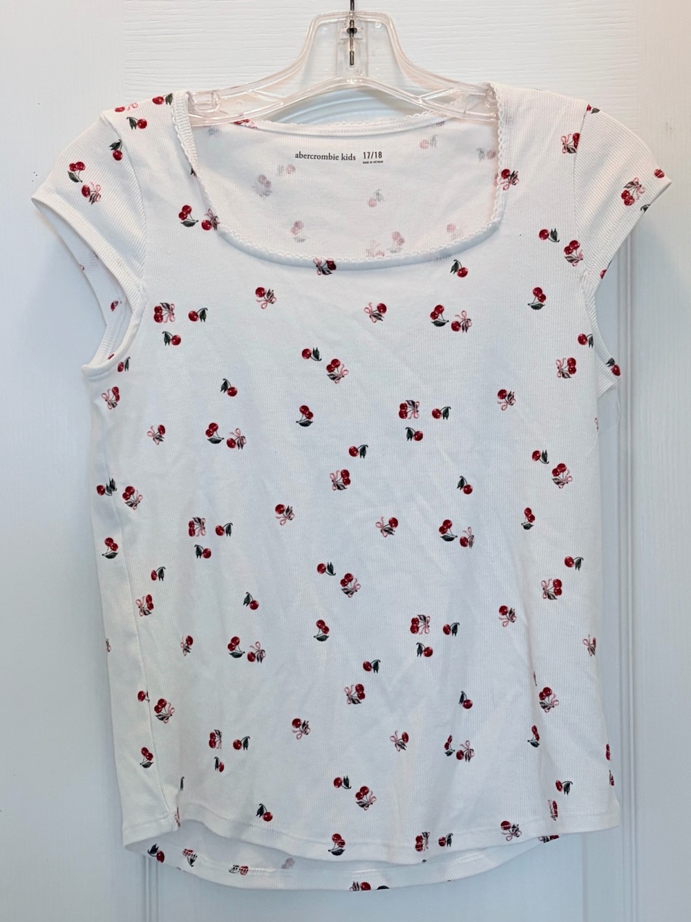 abercrombie kids White Cherry Print Cap Sleeve Tee